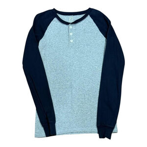 PJ Place Shirt Youth 12 Gray Navy Raglan Long Sleeve Henley Pajama Top